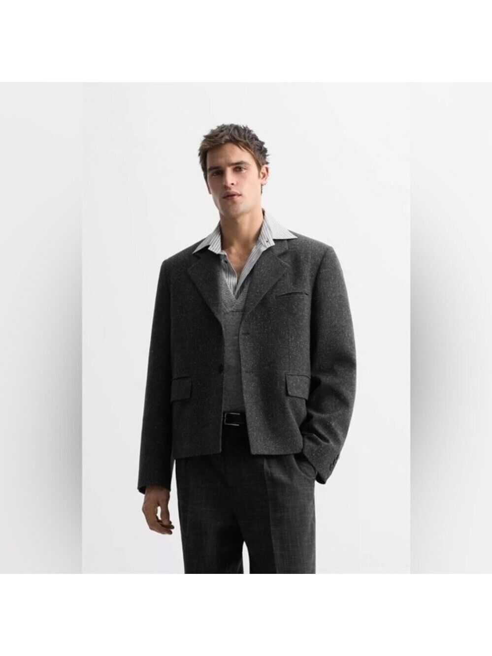 NWOT Zara Italian Manteco Wool TEXTURED BUTTON-UP SUIT BLAZER